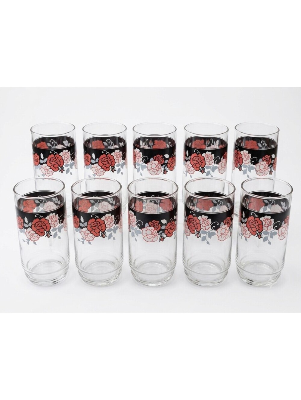Corelle Silk and Roses Vintage Drinking Glasses / Lot of 10 / 5.75" / 15 fl oz